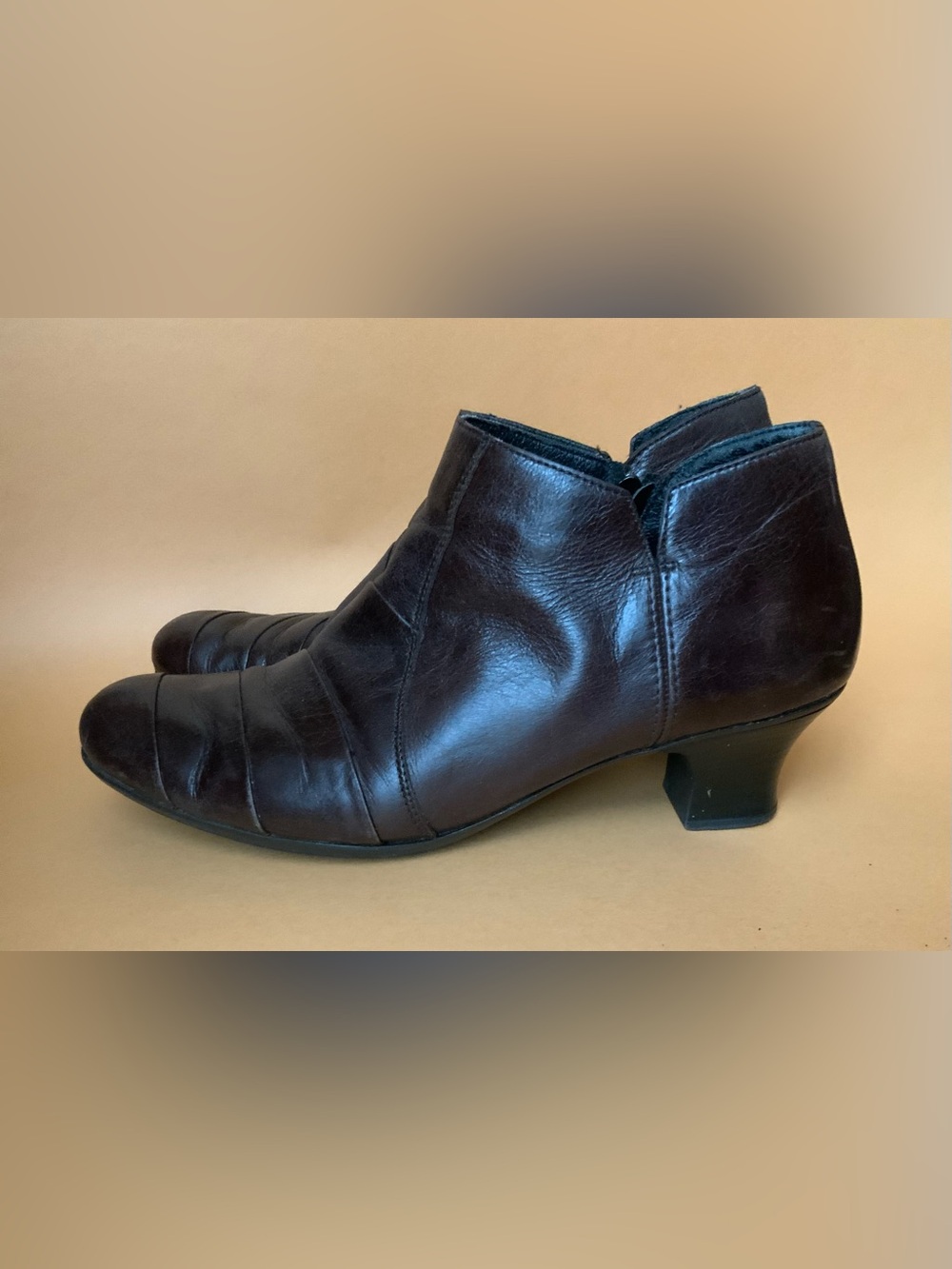 Rieker Brown Leather Ankle Booties with Low Block Heel